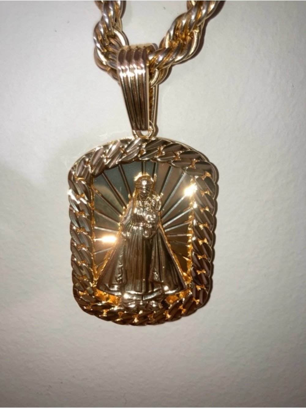 14k GOLD FILLED Religious Pendant Necklace for Men - Virgin Mary Medallion